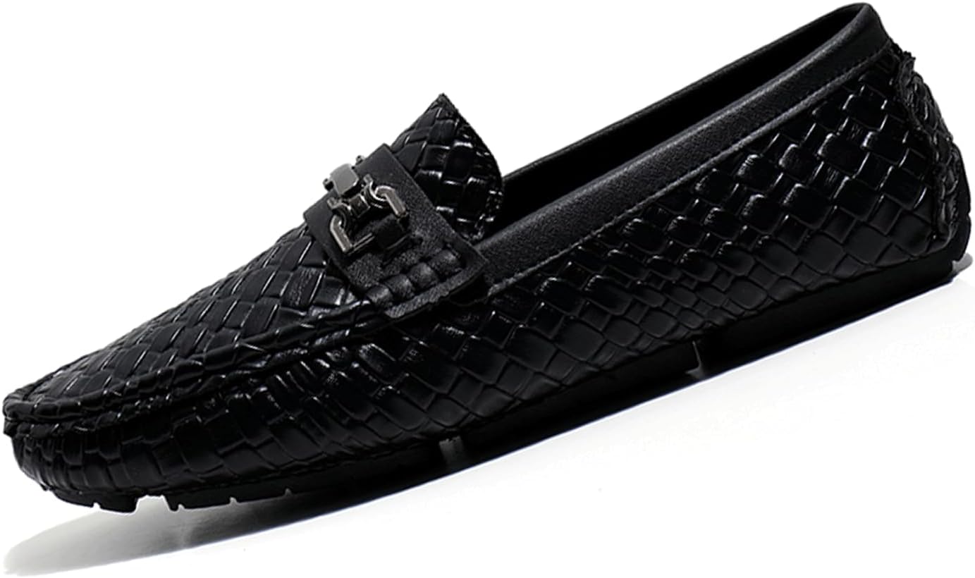 

Мужские лоферы Dacnakby из плетеной кожи, черные слипоны с пряжкой, мокасины, лодочные туфли