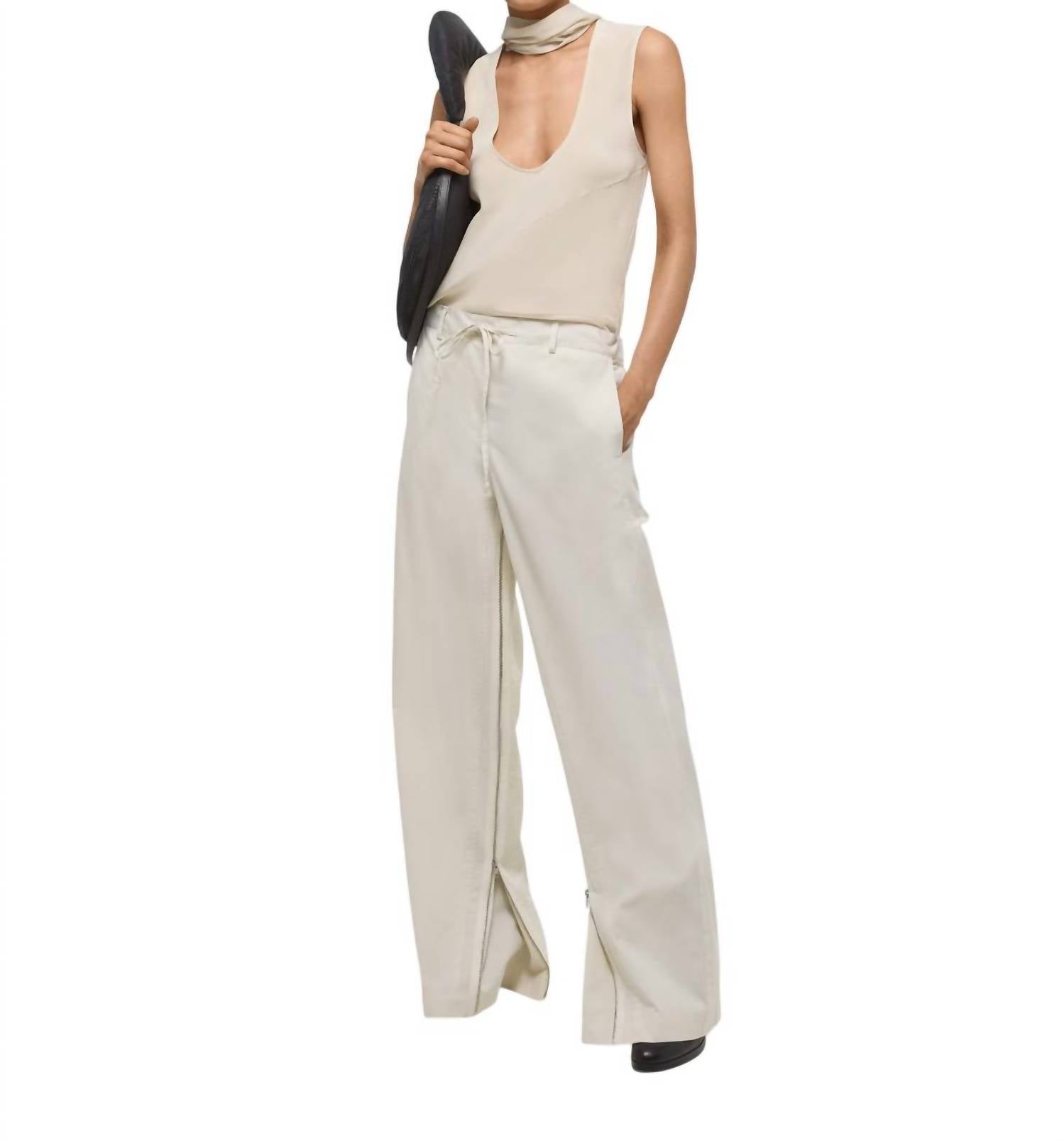 

Широкие брюки с ластовицей в кремовом цвете Helmut Lang