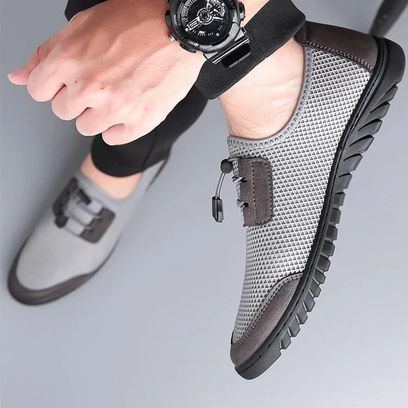 Лоферы мужские с вырезами из сетки, без бренда, модель Cutout Mesh Handmade Flat Casual Loafers Lightweight Slip On Mesh Moccasins Summer Breathable Driving Shoes, черный HBNCFTI — фото 2