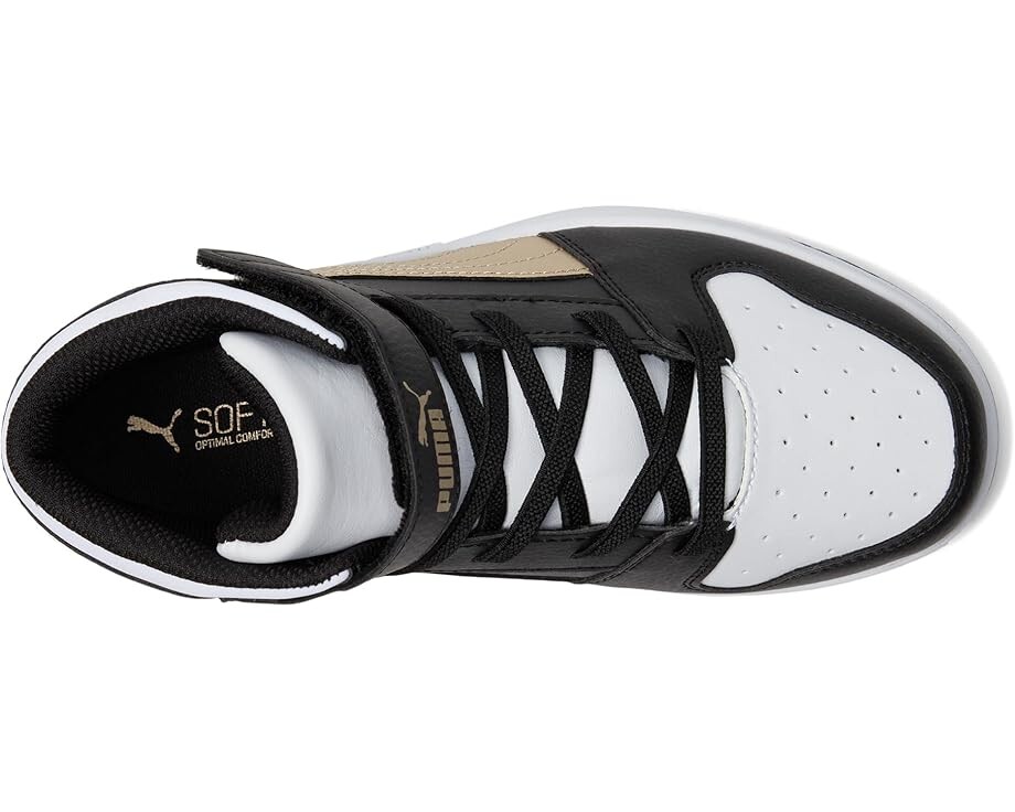 Кроссовки PUMA Kids Rebound Layup Mid Hook And Loop, цвет Puma Black/Puma Gold/Puma White — фото 2