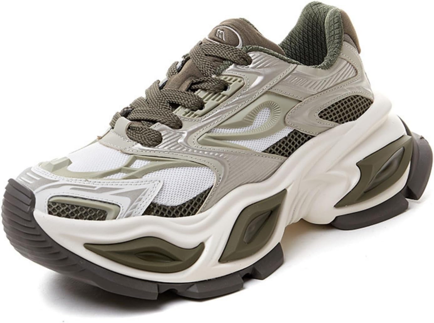 

Мужские модные кроссовки с дышащей сеткой и кожей, на шнуровке, с массивной подошвой, повседневные, с нескользящей подошвой, с круглым носком, для вождения, ходьбы, тенниса и бега Netehadi, зеленый