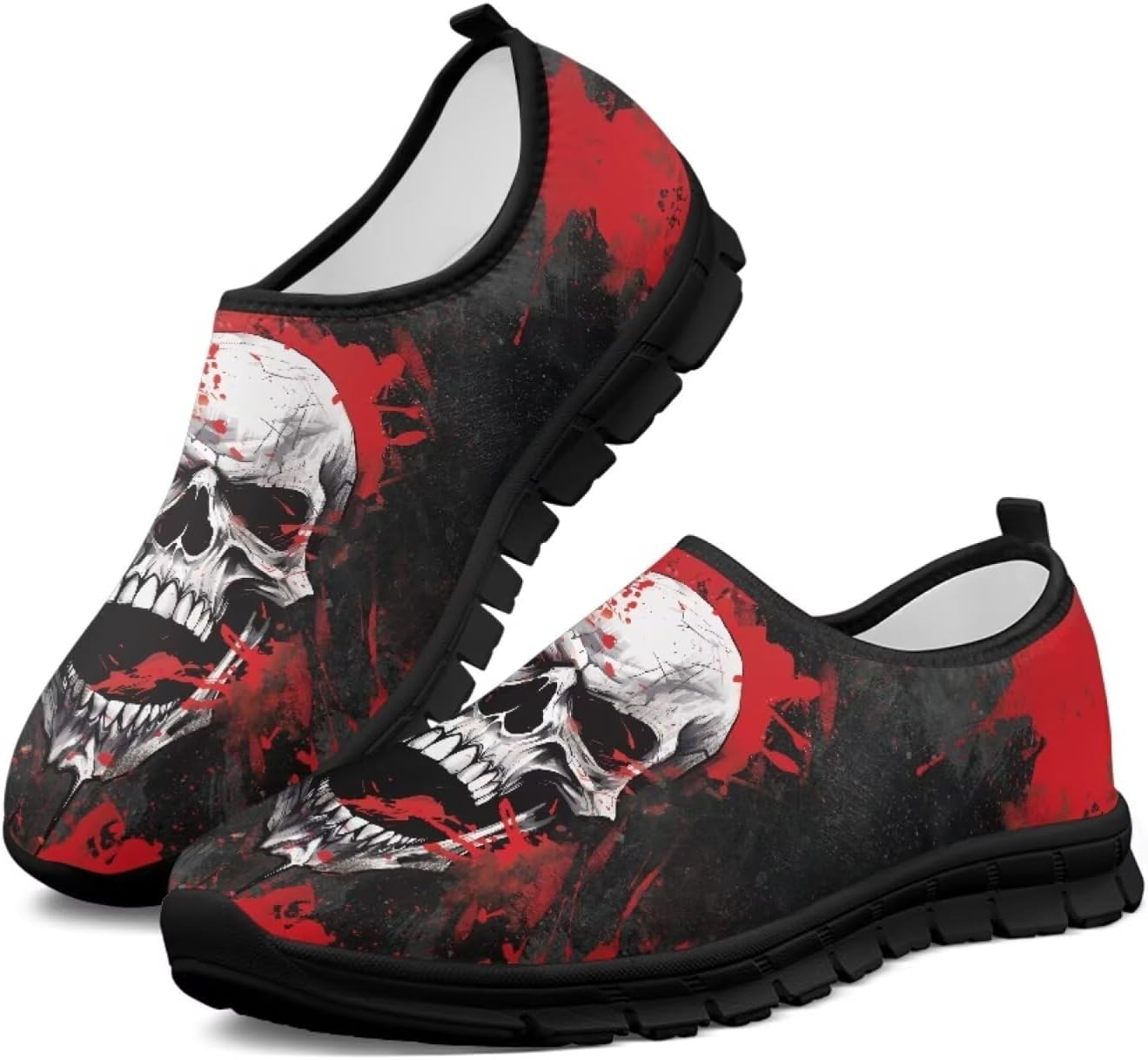 

Мужские слипоны Howilath с рисунком черепа, повседневная обувь для дома, кроссовки для бега, обувь без шнурков с противоскользящей подошвой, красный