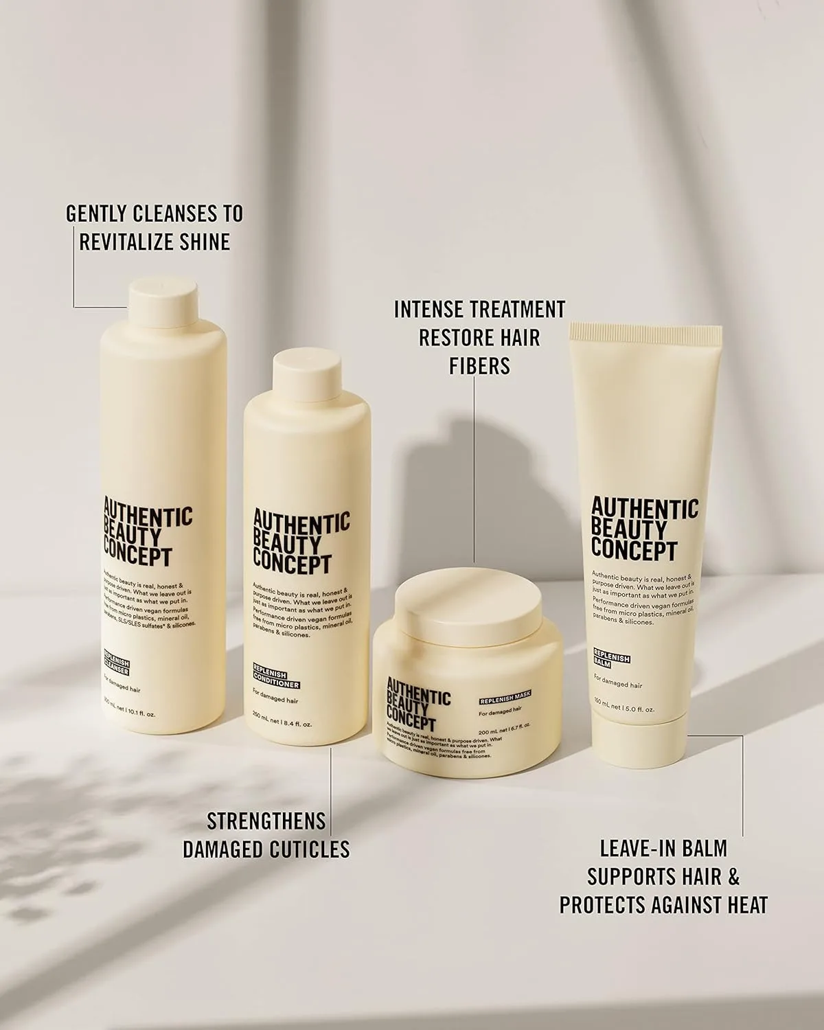 Authentic Beauty Concept Replenish Balm восстанавливающий бальзам для поврежденных волос, защищает от укладки феном и укрепляет, веганский, без жестокости, без силиконов, 150 мл — фото 2