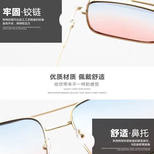 

Солнцезащитные очки 2027 Square Double Beam для женщин и мужчин, оправа из металлического сплава, винтажные зеркальные очки большого размера MTZJH, Red Gold