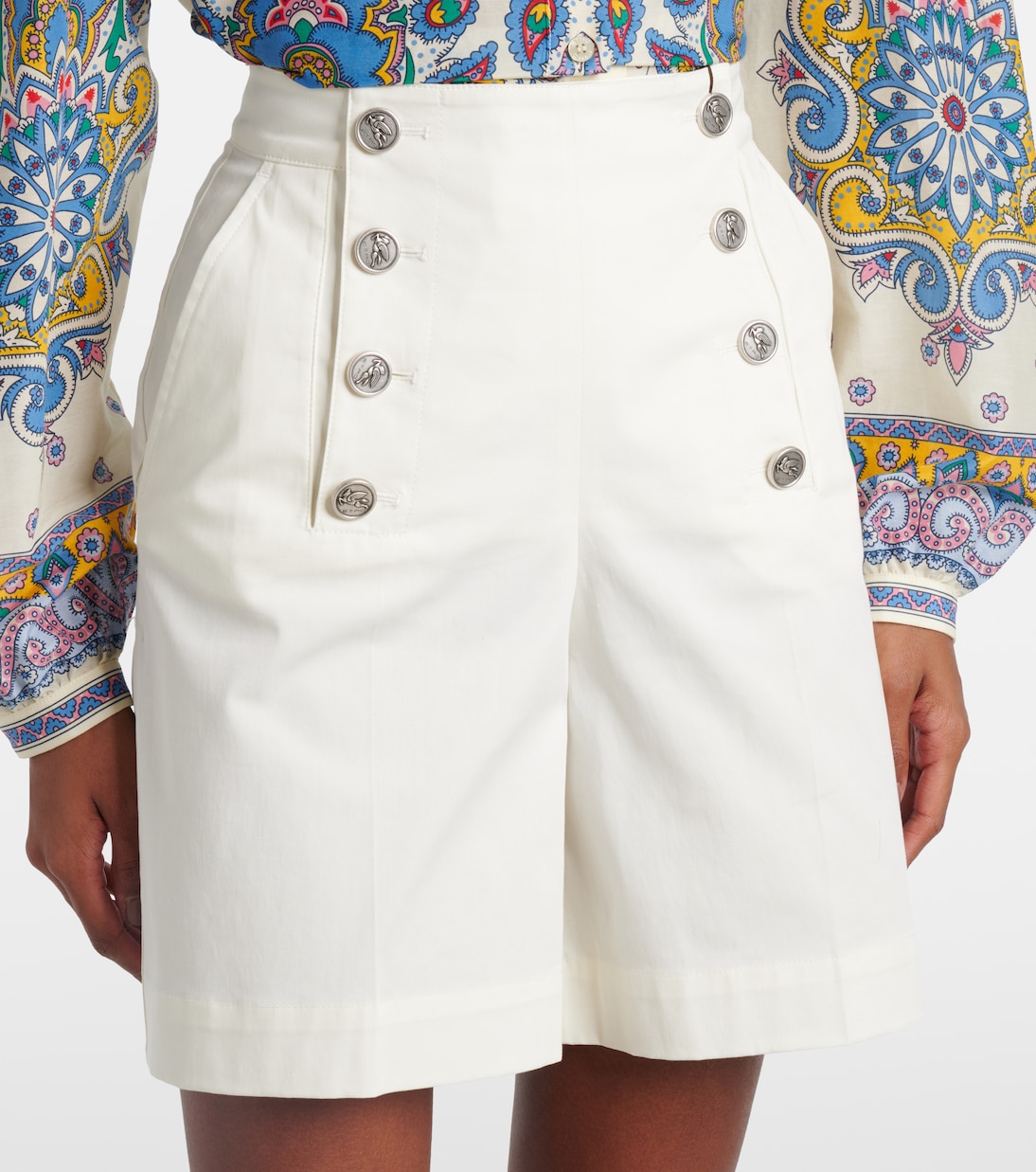 Шорты из смесовой хлопковой ткани Etro, слоновая кость — фото 4