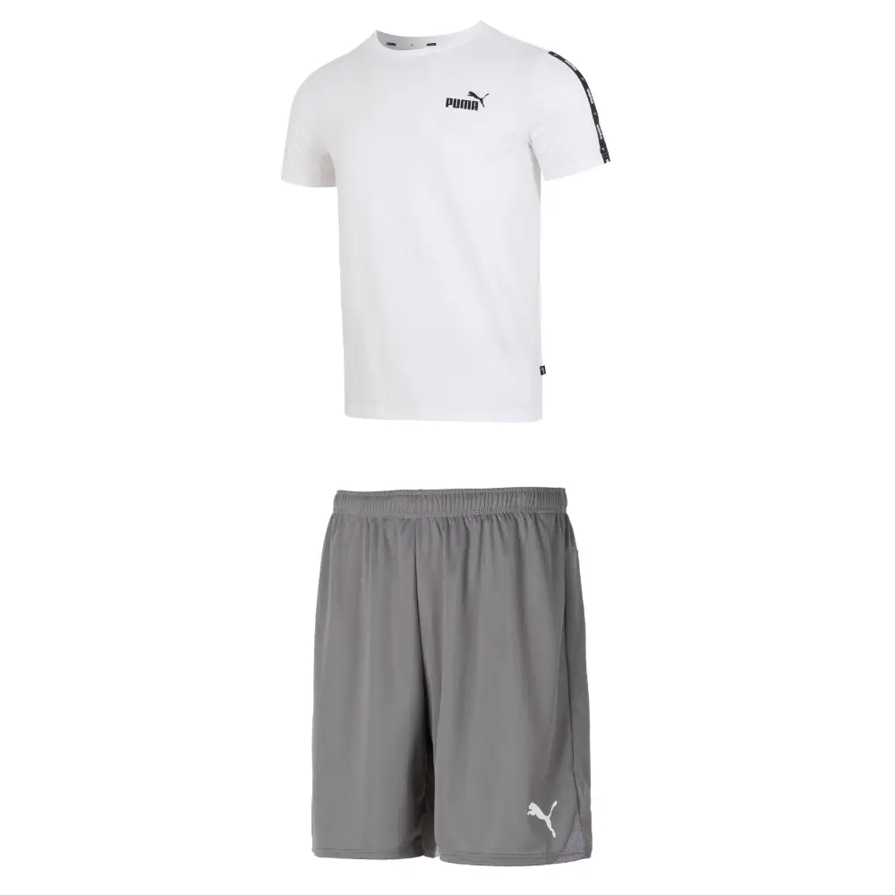 

Повседневная спортивная мужская белая футболка + серые шорты Puma, цвет White T-shirt + gray shorts