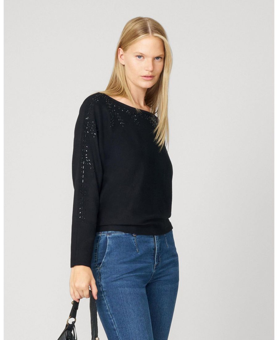 

Женский свитер с цветочным принтом и рукавами летучая мышь Cable & Gauge, Jet black