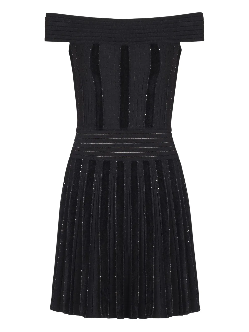 

Платье с открытыми плечами и блестками Balmain, черный