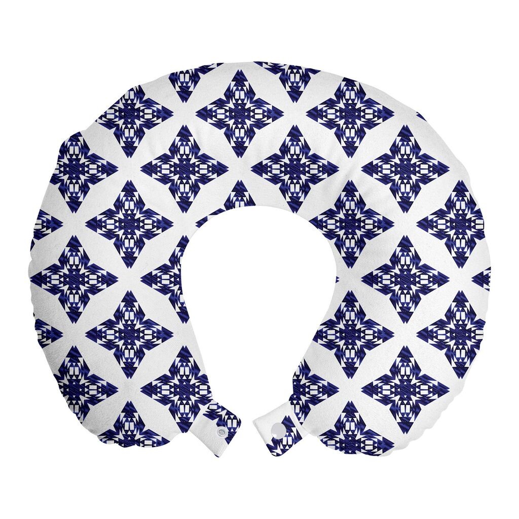 

Этническая подушка для путешествий ABAKUHAUS, поддержка шеи, викторианские формы звезд в стиле рококо, пенопластовый дорожный предмет для самолета и автомобиля, 30x30 см, индиго и белый