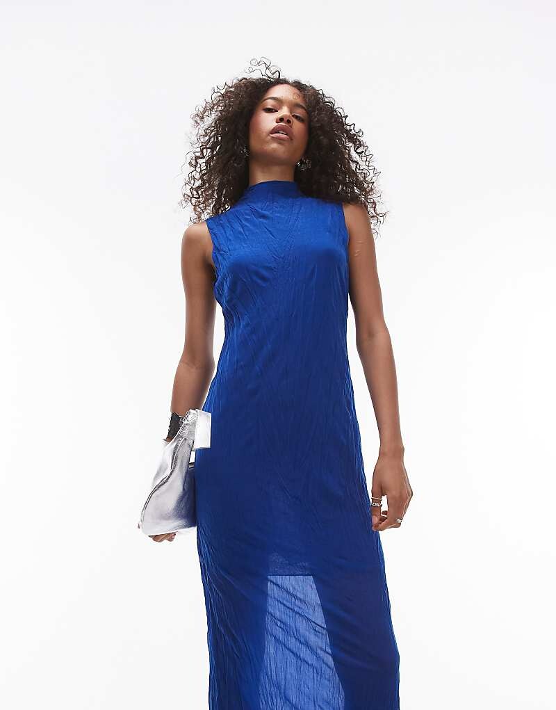 

Topshop Cobalt Уютное удобное платье миди без рукавов со складками