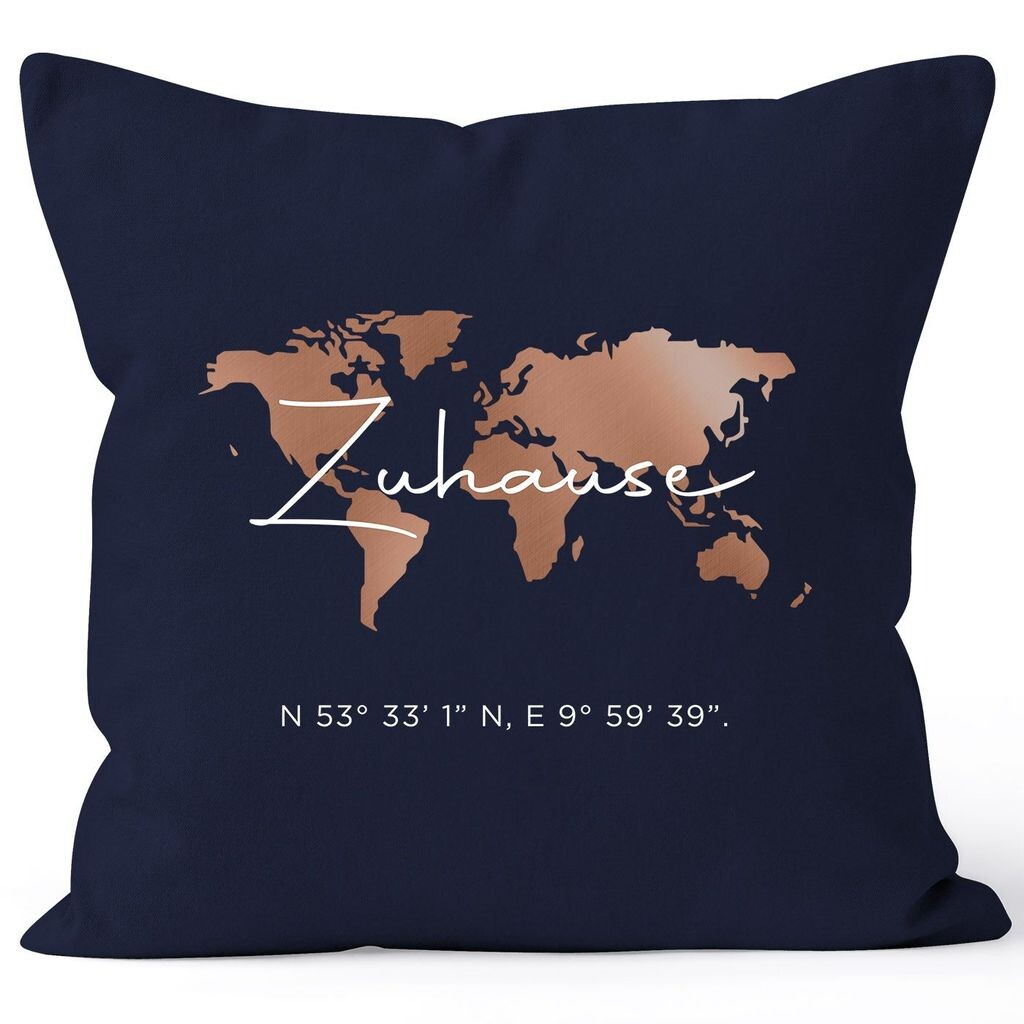

Наволочка с координатами домашней карты мира, персонализированными текстом, семейная хлопковая декоративная подушка SpecialMe, темно-синий, 40 см x 40 см