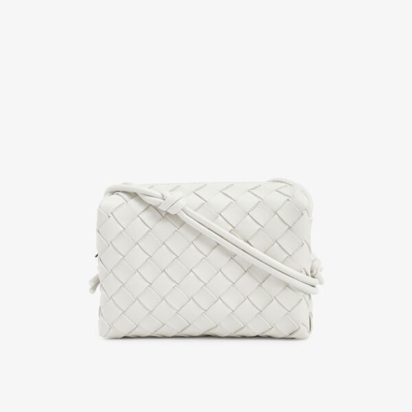 

Миниатюрная кожаная сумка через плечо Loop в технике интреччато Bottega Veneta, белый