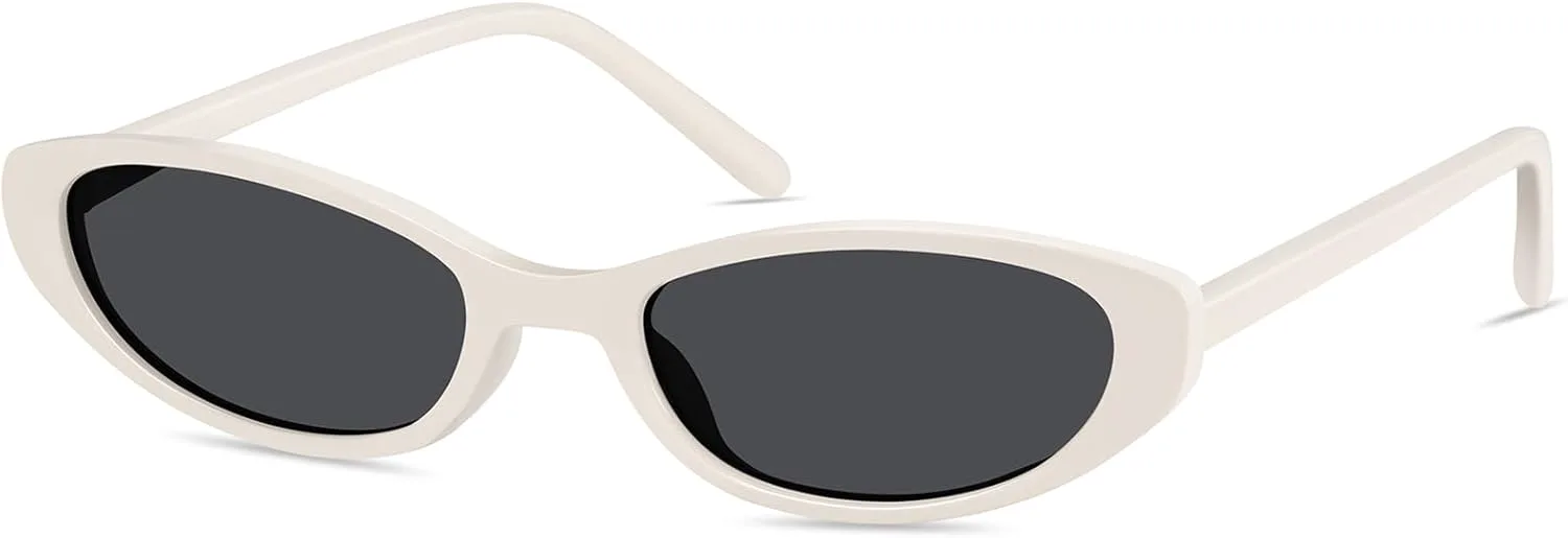 

Ретро-солнцезащитные очки «кошачий глаз» овальной формы для женщин, модные узкие маленькие овальные солнцезащитные очки в стиле 90-х YMRFW, Off-white/Gray