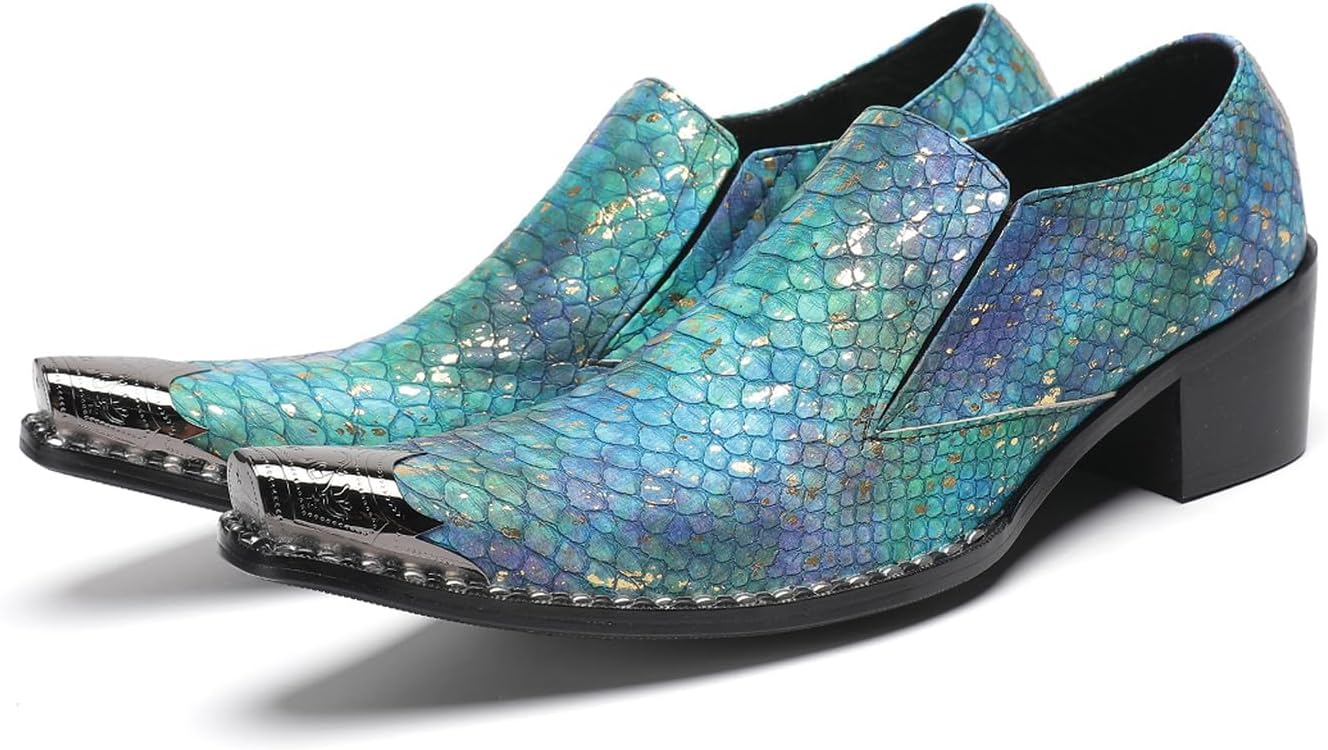 

Мужские повседневные туфли из экзотической кожи змеи, слипоны-лоферы - стильный металлический носок, удобный устойчивый каблук, идеально подходят для свадьбы, вечеринки, бального танца, бара и полуформальных мероприятий Santimon, Cyan