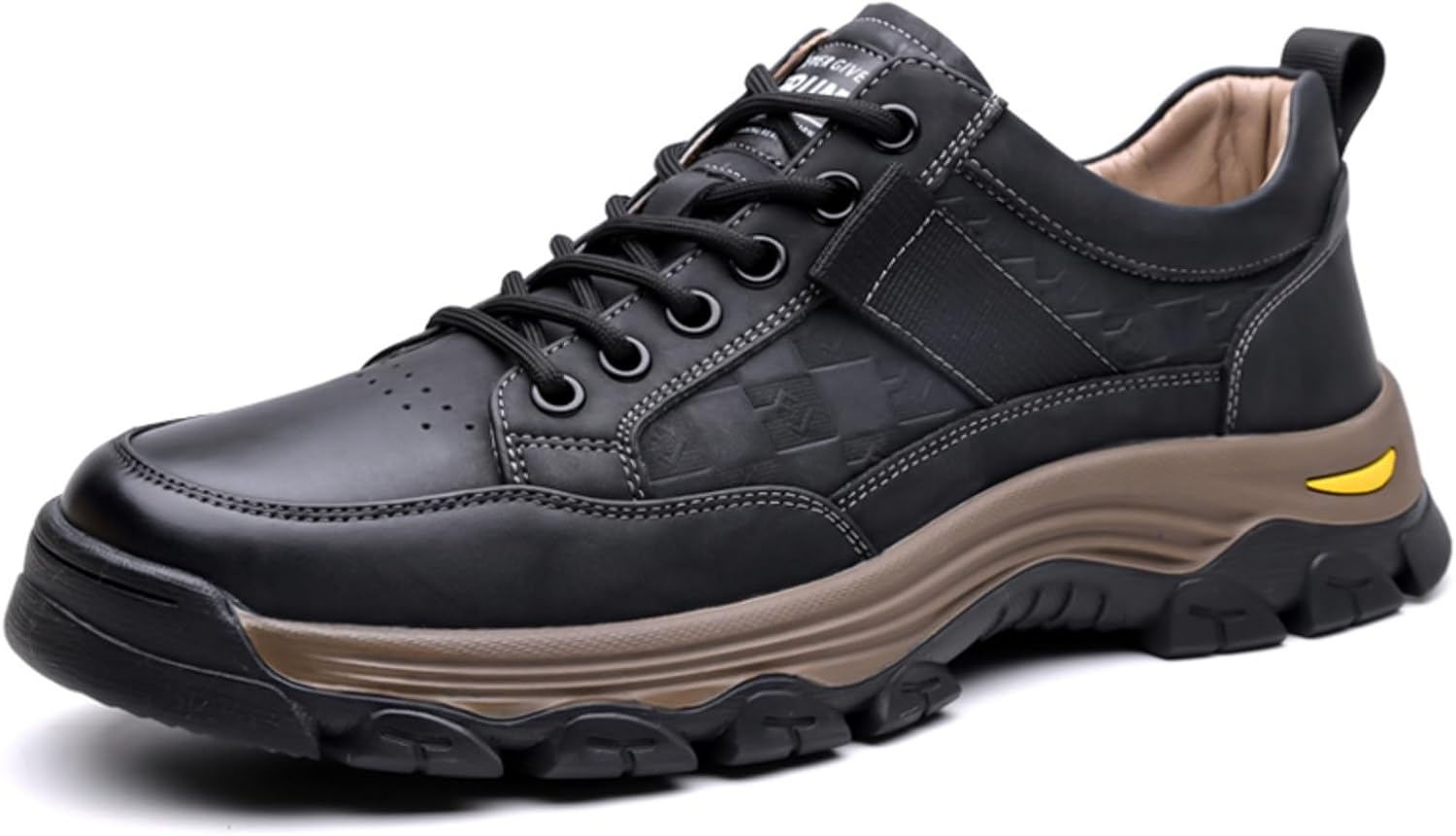 

Мужские черные кожаные кроссовки для хайкинга, стильные шнурованные туфли с прочной противоскользящей подошвой Aokisx