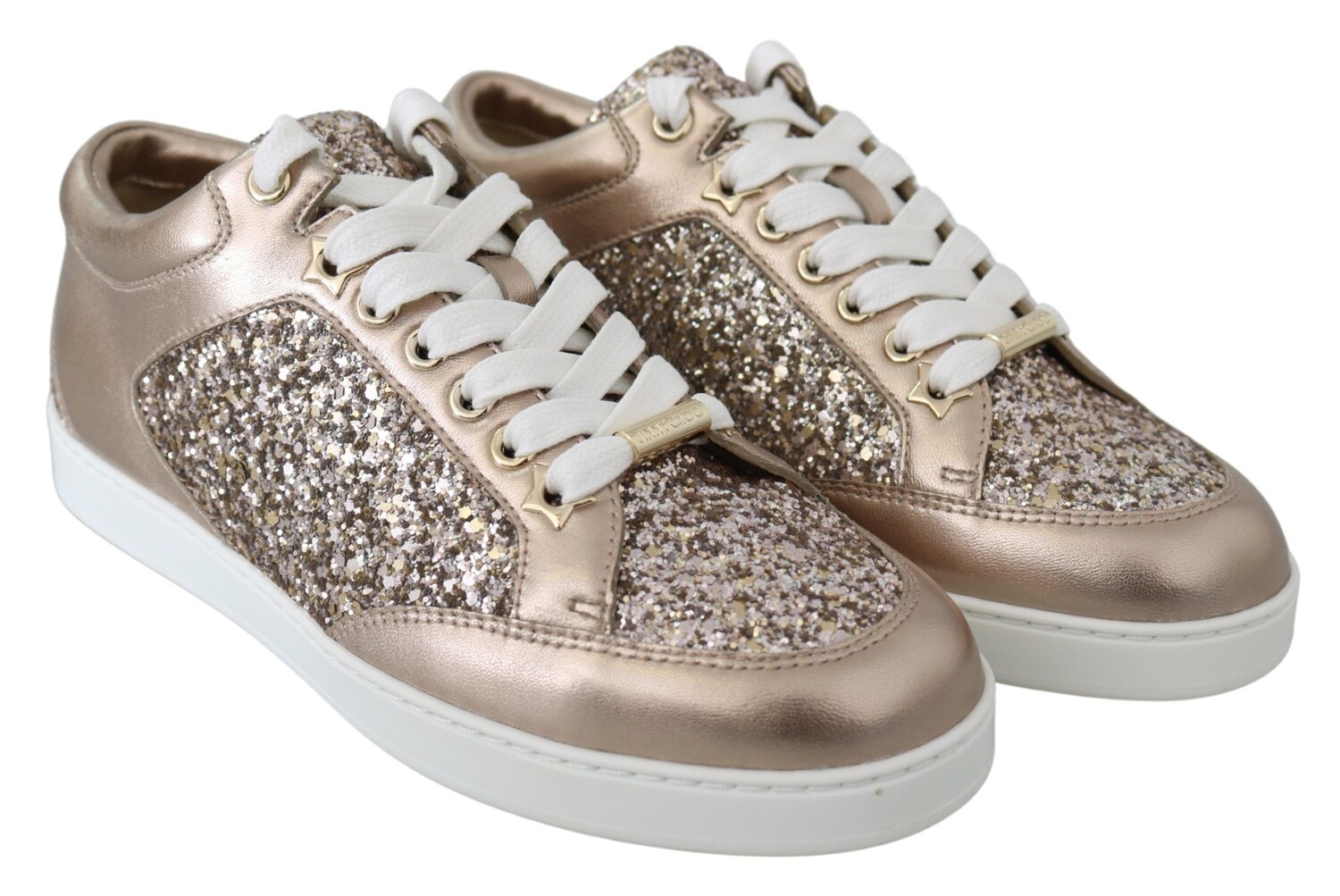 

Jimmy Choo Ballet Женские кожаные кроссовки с блестками, цвет Gold And Pink