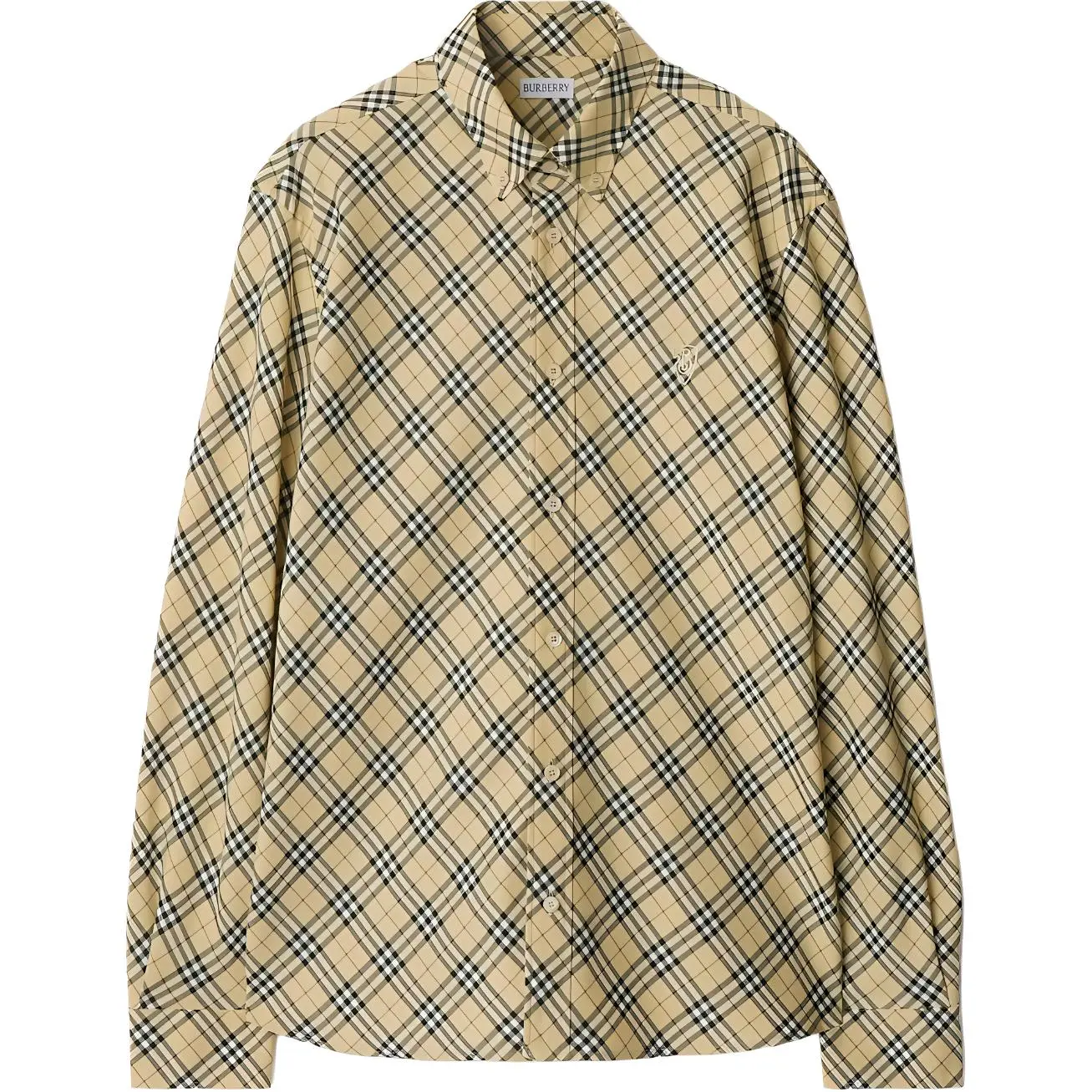 Рубашка Burberry в клетку хлопковая, бежевый — фото 3