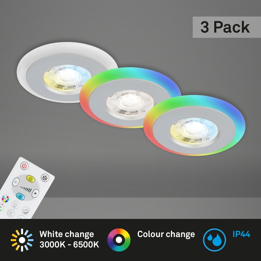 

Briloner Leuchten SKILL COLOR Светодиодный набор из 3 встраиваемых светильников 3 светодиодных пульта дистанционного управления с регулируемой яркостью 5 Вт 460 лм пластик хром матовый