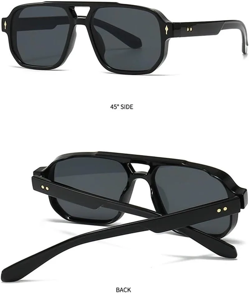 

Солнцезащитные очки в стиле ретро с двойной перемычкой, квадратной формы, градиентные линзы, модные заклепки, мужские солнцезащитные очки GHVWYX, Black Gray Gradient