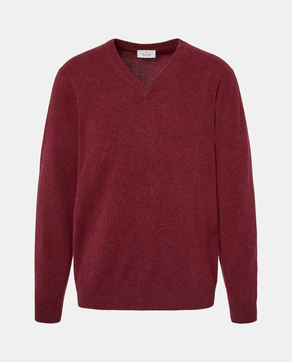 

Мужской джемпер с V-образным вырезом, однотонный, из кашемира Emidio Tucci, бордовый