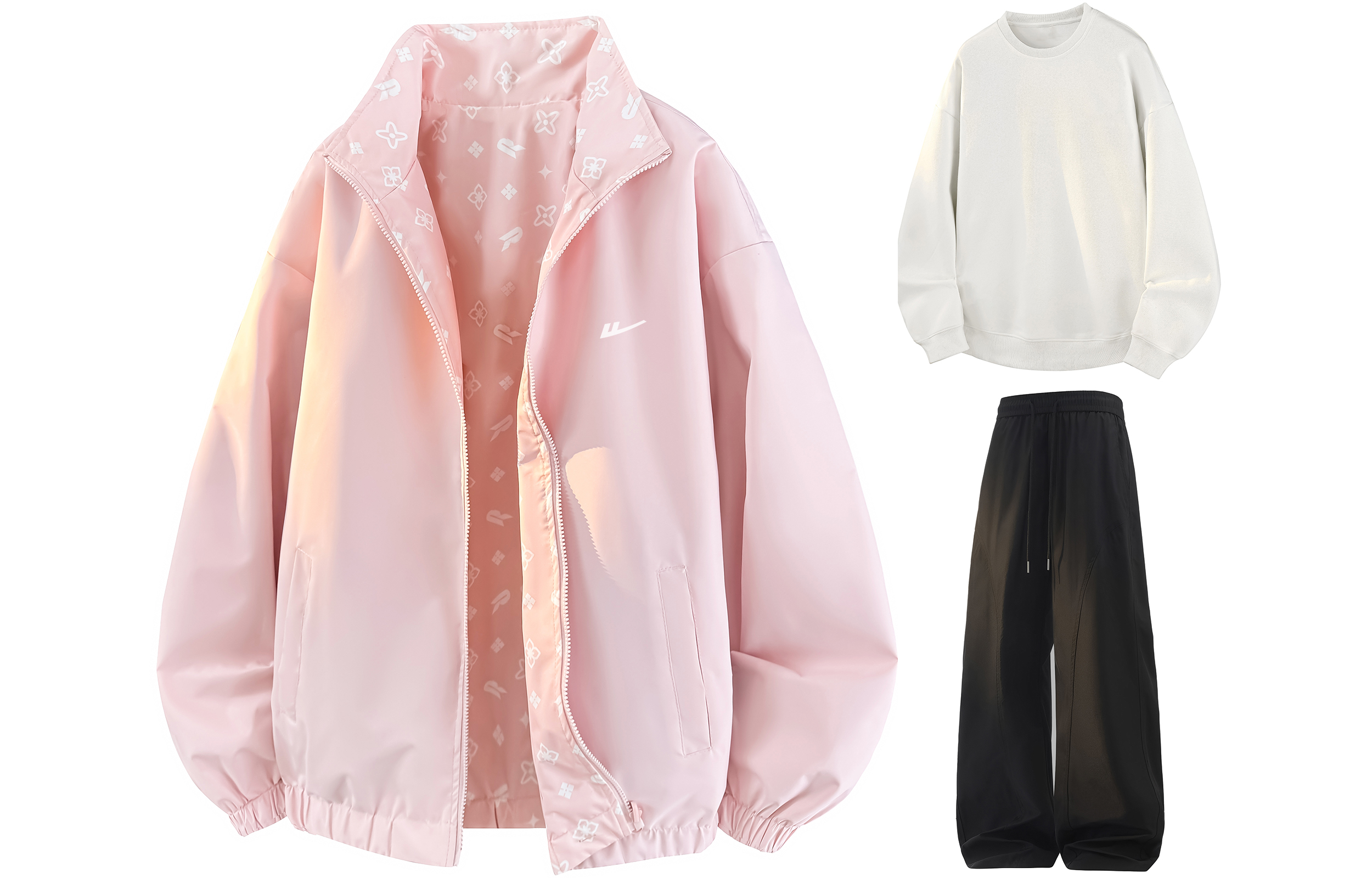 

Повседневный костюм женский с отложным воротником Moderate WARRIOR, розовый+белый+черный[free diy badge]