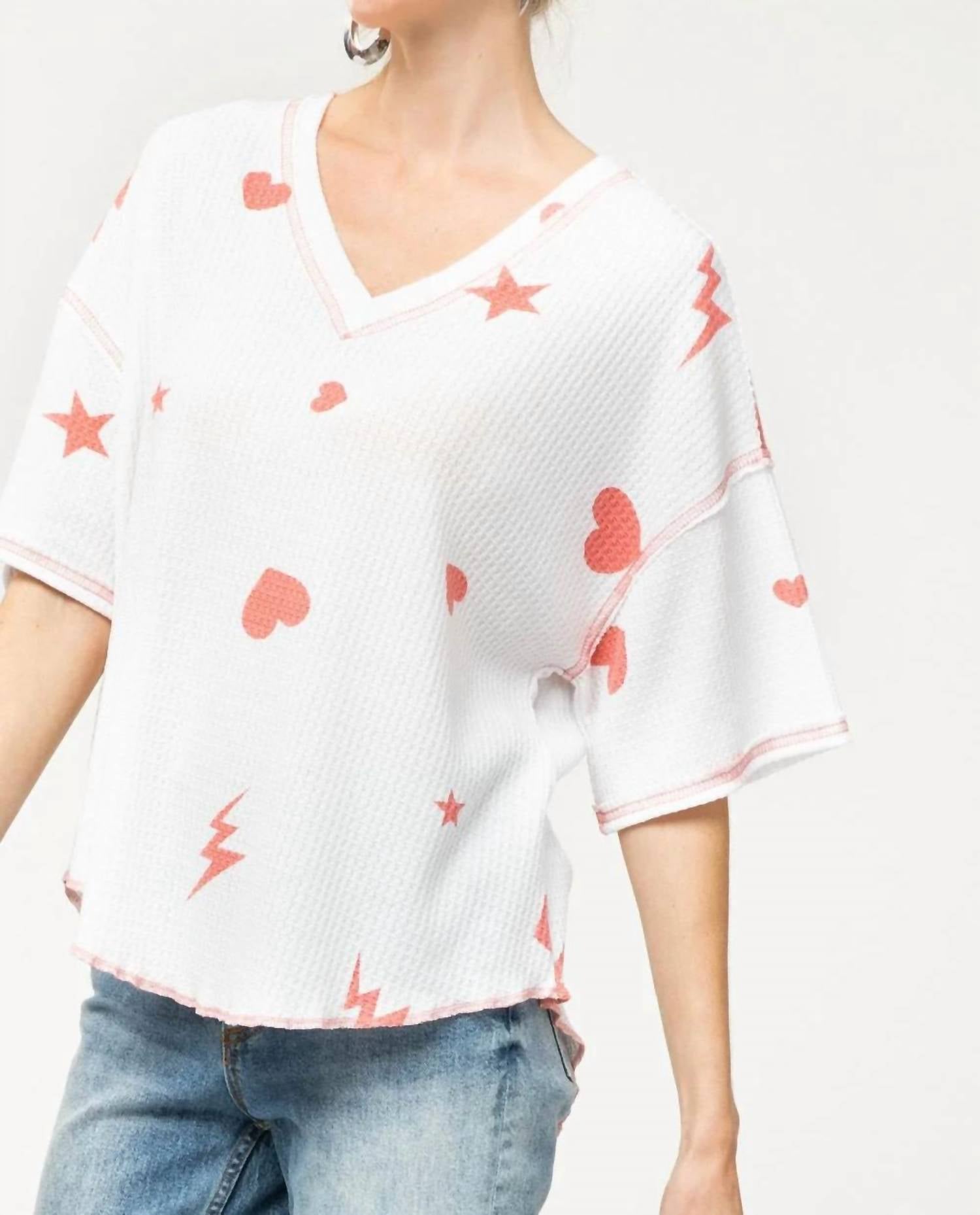 

Топ из вафельной ткани Hearts в цвете айвори Entro, кремовый