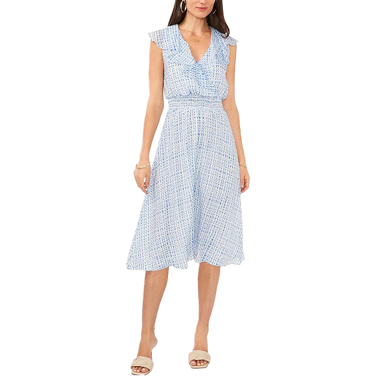

Женское платье миди с оборками и принтом Vince Camuto, цвет airy blue