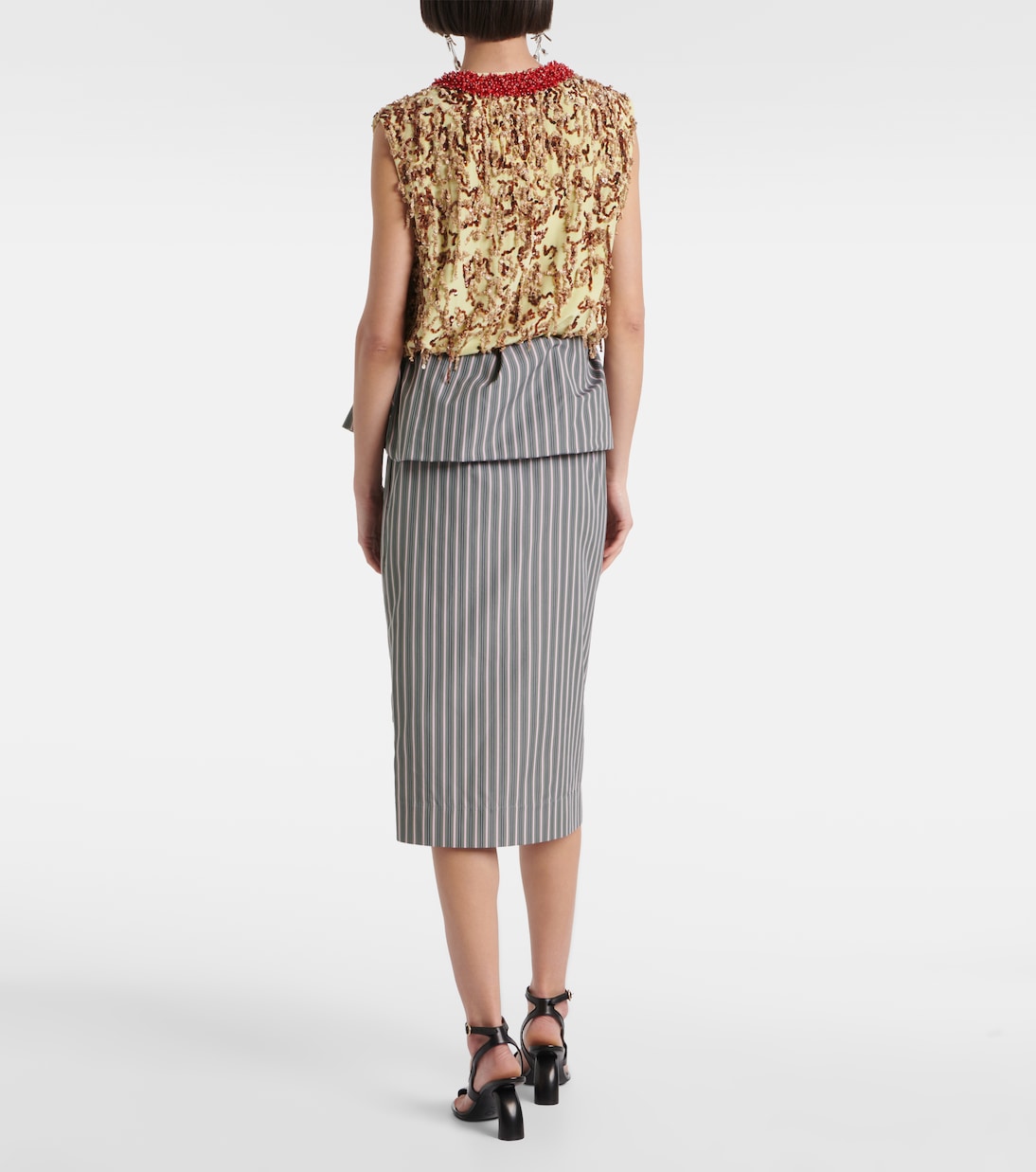 Юбка миди из хлопкового поплина в полоску Dries Van Noten, Pistache — фото 3