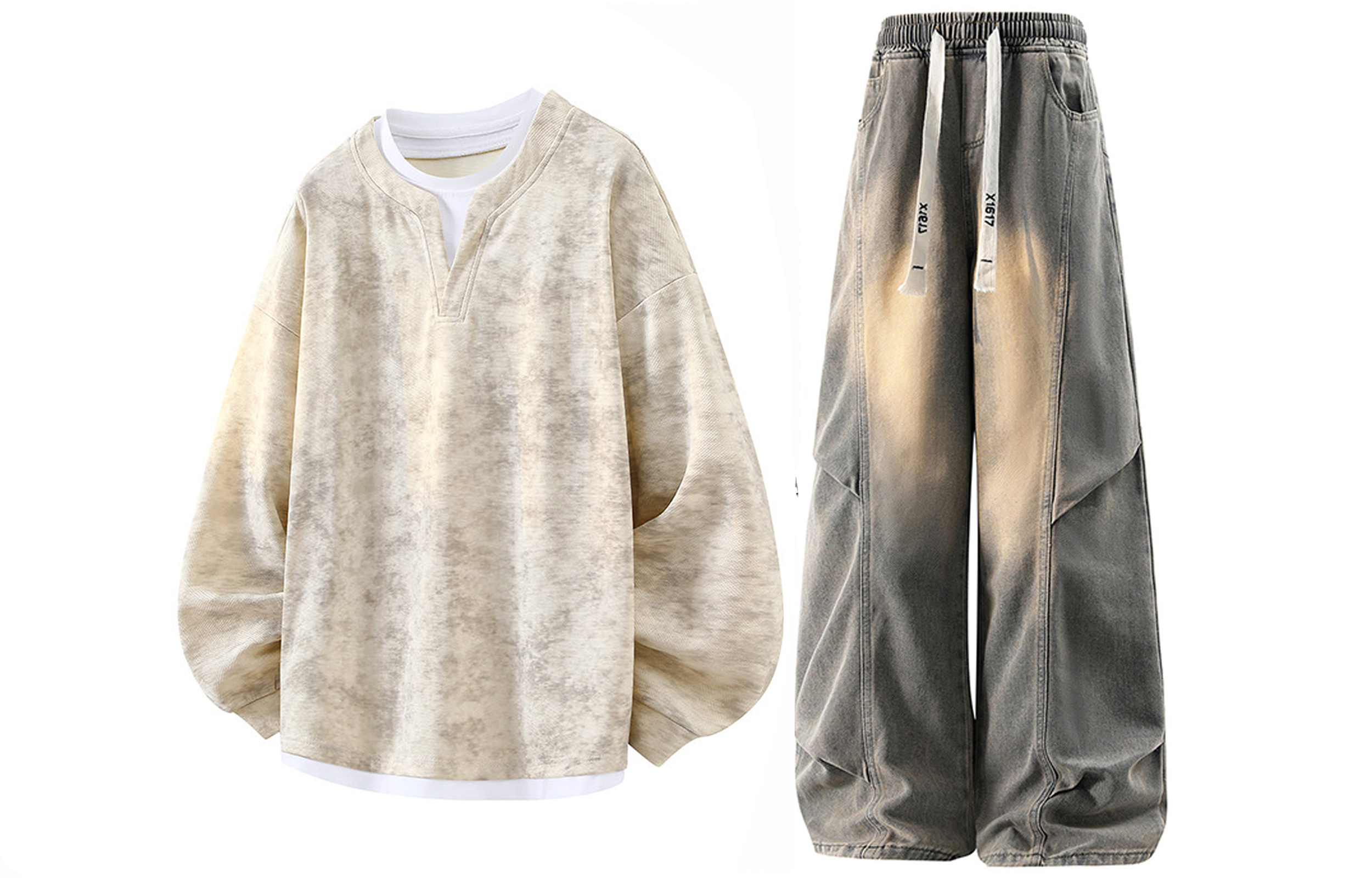 

Повседневная спортивная одежда унисекс Henry Collar Moderate X1617, хаки fleece-lined top+желтый mud pants