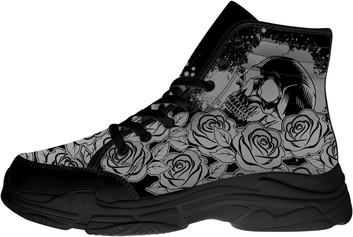

Кроссовки на высокой платформе для мужчин и женщин с черепом и розой, на шнуровке, из ткани, подарок для нее и для него Generic, черный