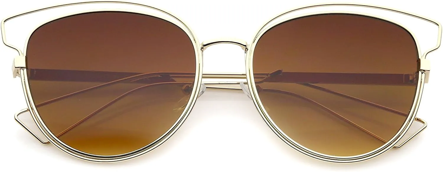 

Женские модные солнцезащитные очки zeroUV в открытой металлической оправе, линзы нейтрального цвета, модель «кошачий глаз», диаметр линз 55 мм, Gold-black / Amber