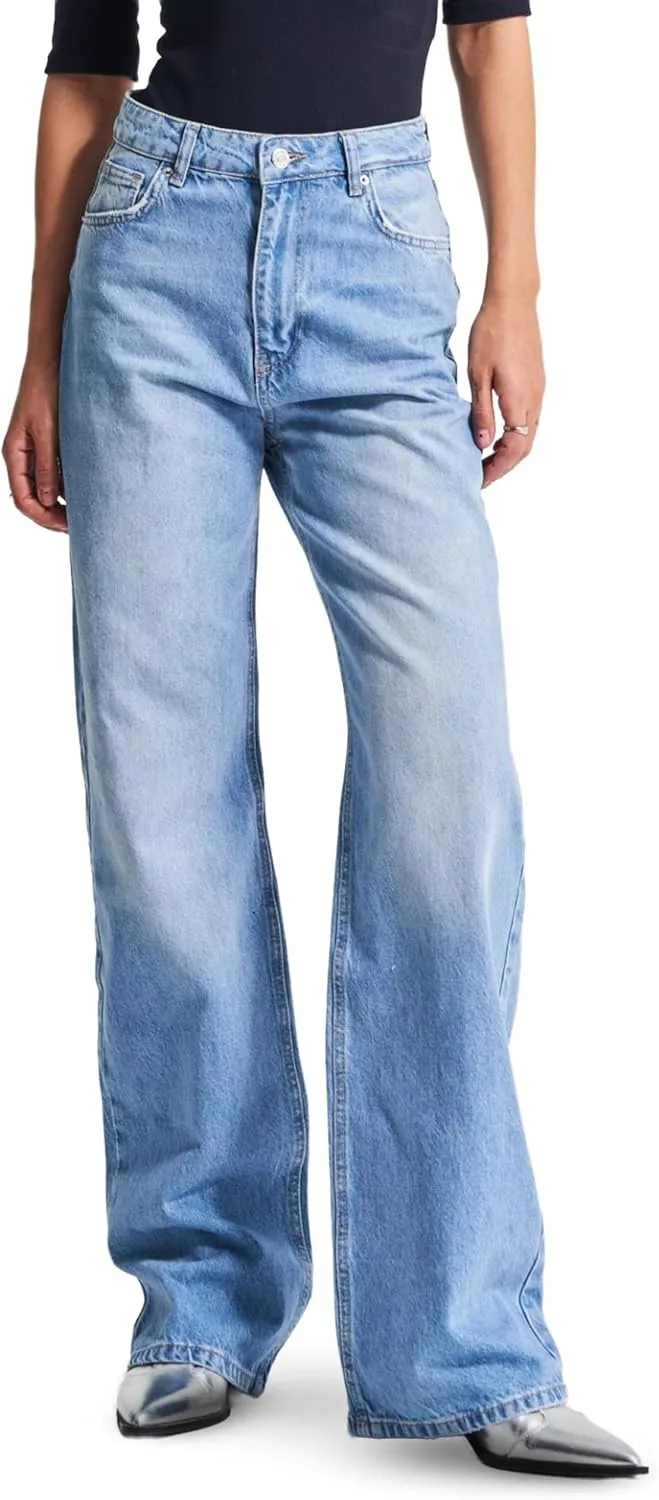 

Прямые джинсы с широкими штанинами для женщин, завышенная талия, расслабленный крой, каменная стирка IT'S BASIC