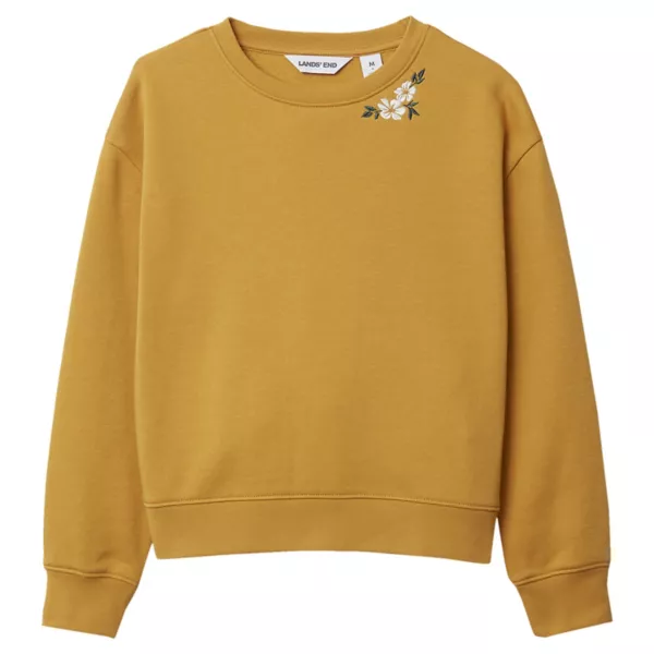 

Толстовка с круглым вырезом и вышивкой для девочек 2–16 лет Lands' End, цвет amber gold floral