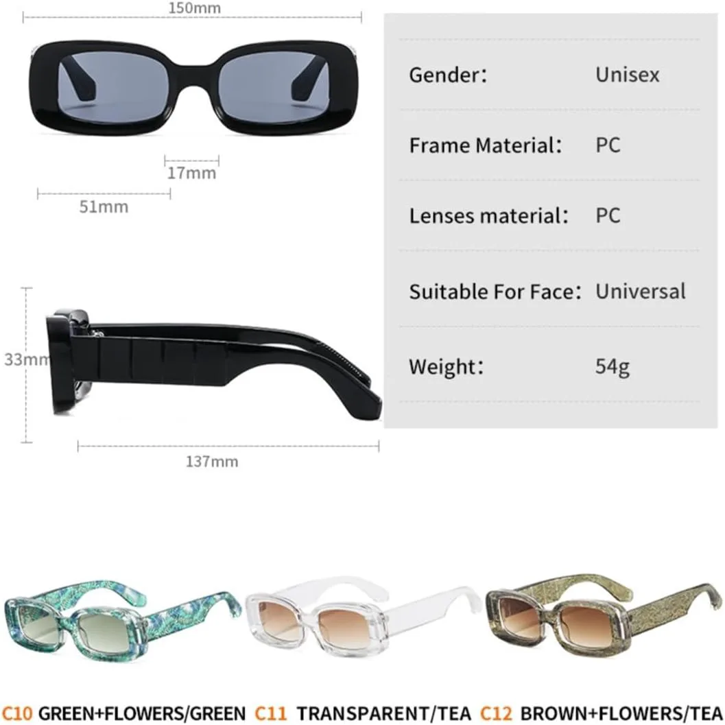 

Маленькие квадратные солнцезащитные очки для женщин и мужчин, прямоугольные, для путешествий, винтажные, с защитой от УФ-излучения UV400 UATXTAU, Blue Flower