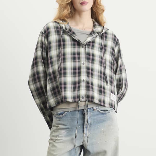 Рубашка с капюшоном из фланели с надписью «Sip check» Acne Studios, черный & зеленый — фото 2