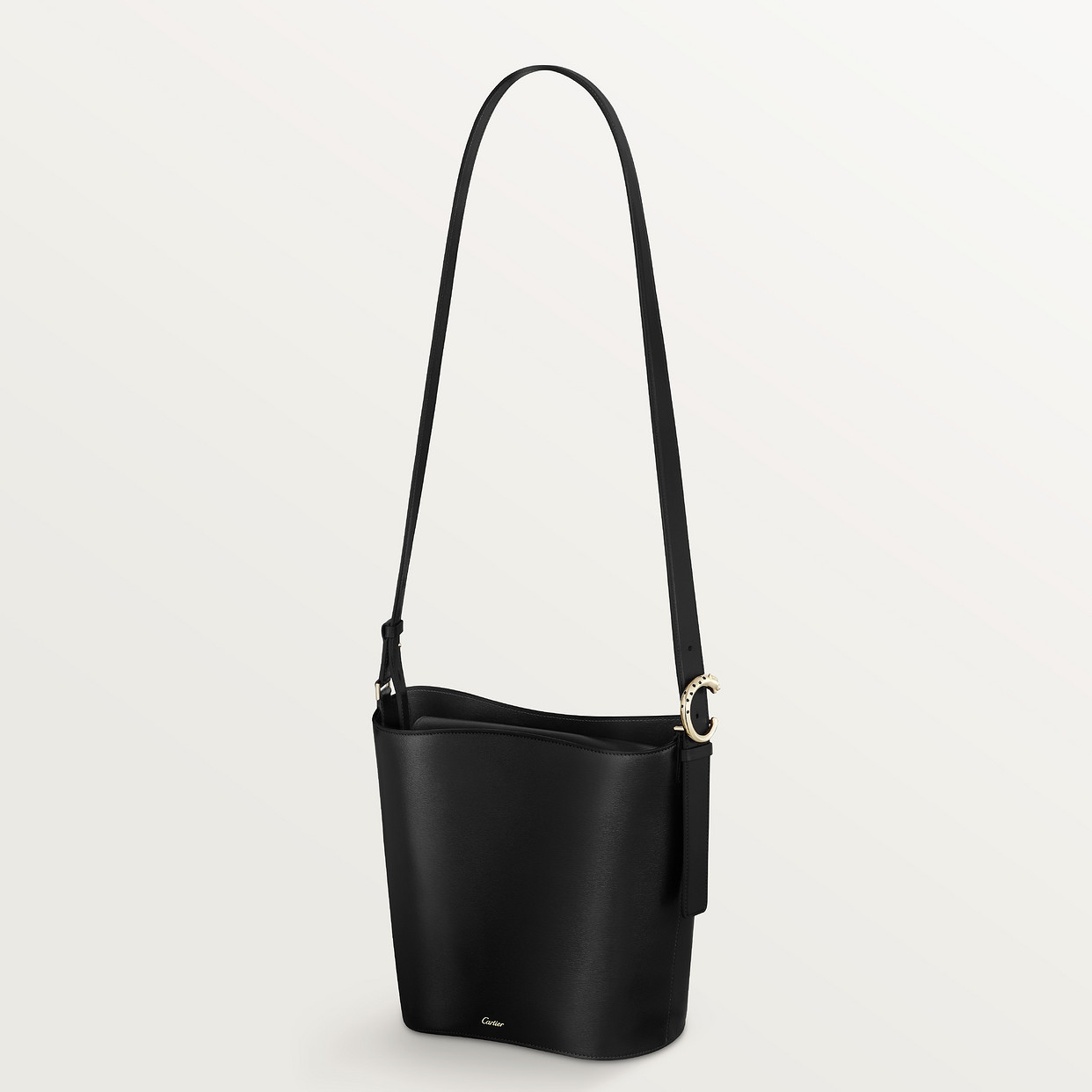 

Женская сумка через плечо Cartier Sac seau petit modèle, Panthère C de Cartier, черная зернистая телячья кожа