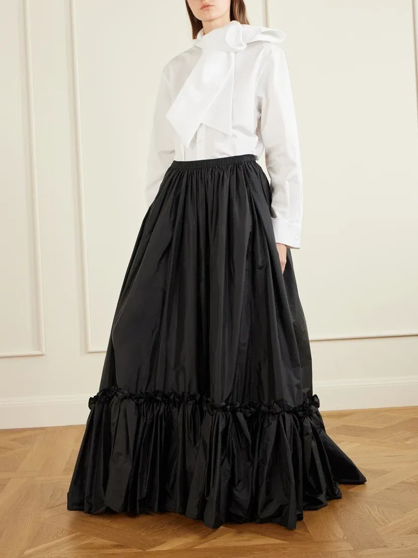 Многоярусная юбка из атласа с оборками SAINT LAURENT, черный — фото 2