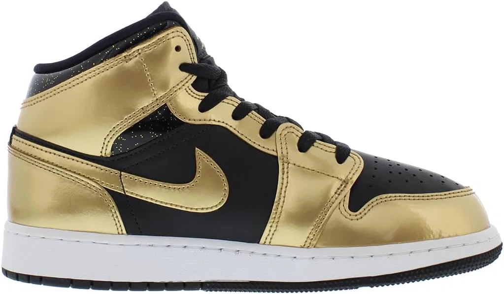 Кроссовки Nike Air Jordan 1 Mid SE для детей, Black Metallic Gold White — фото 3