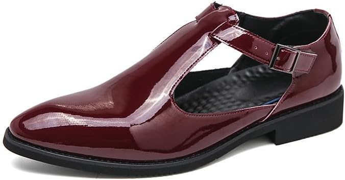 

Мужские классические туфли Santimon из лакированной кожи с T-образным ремешком и пряжкой, современные и стильные летние формальные шлепанцы с вентиляцией для мужчин, красный