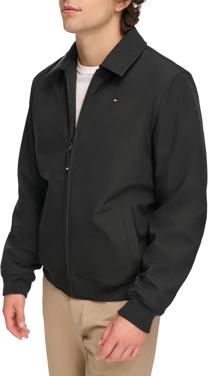 Легкая водонепроницаемая куртка-бомбер для мужчин Tommy Hilfiger, Black Softshell W. Laydown Collar — фото 3