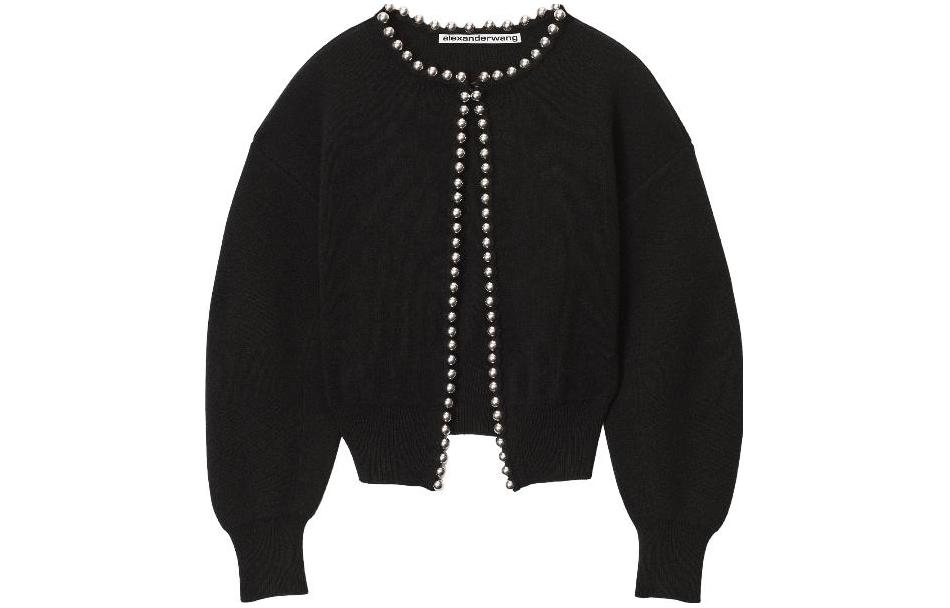 Облегающий укороченный кардиган с узором Alexander Wang, черный — фото 3