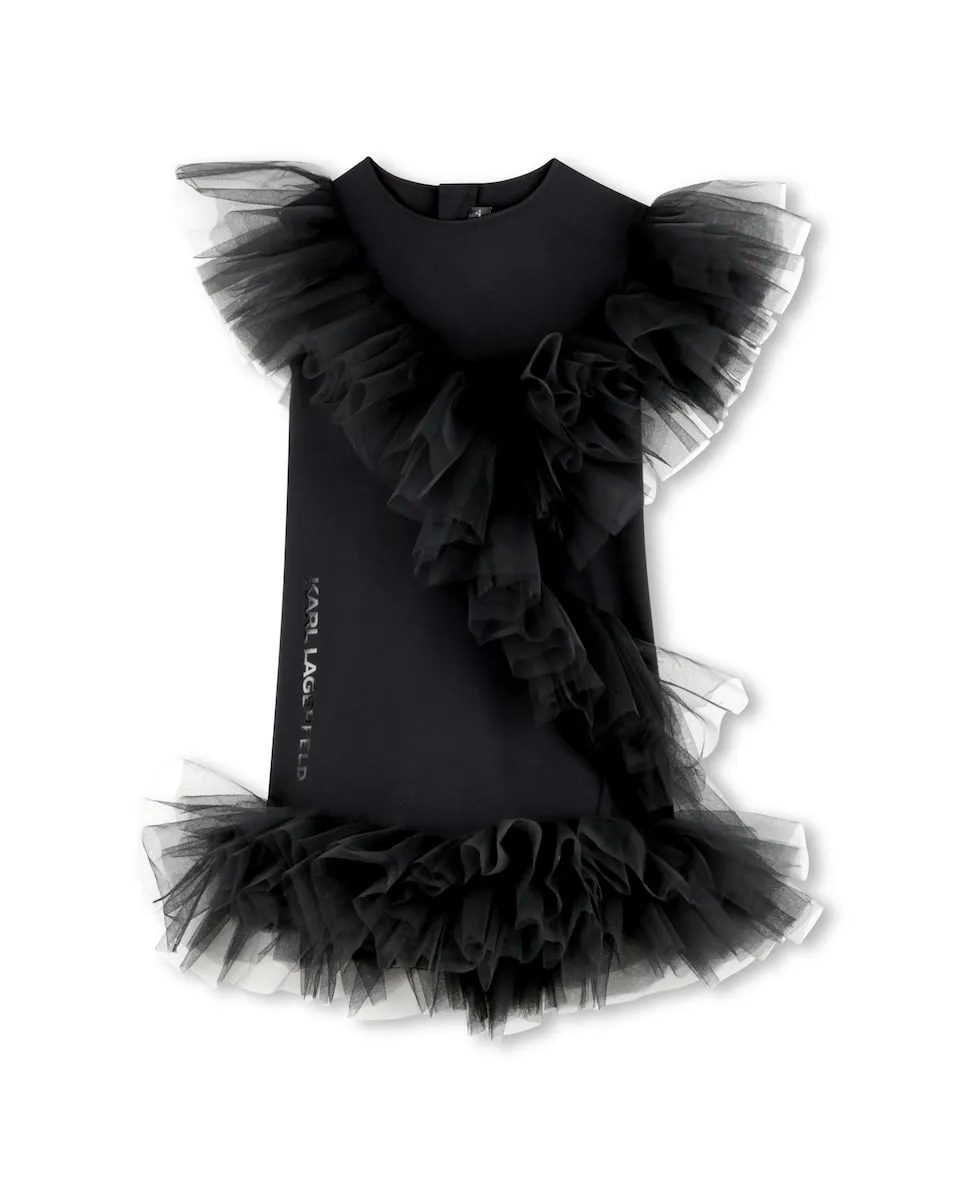 

Детское платье черного цвета с коротким рукавом Karl Lagerfeld Kids