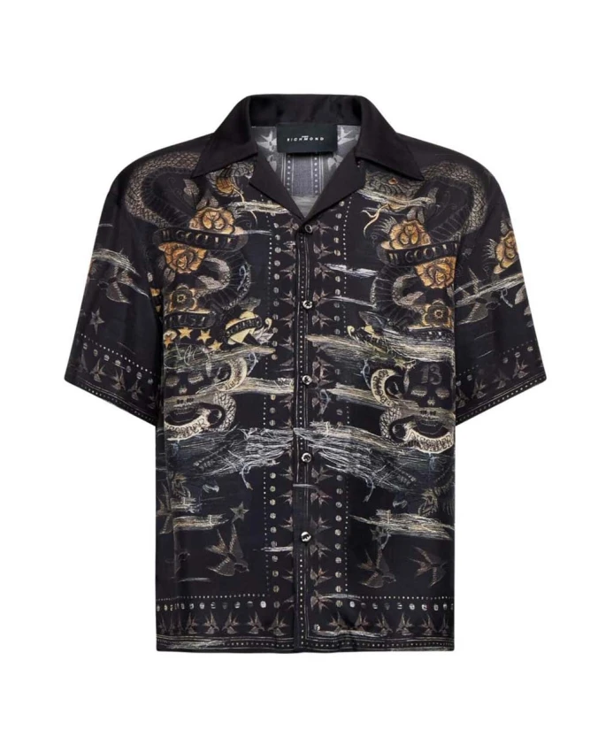 

Рубашка с коротким рукавом и декоративным принтом John Richmond, черный