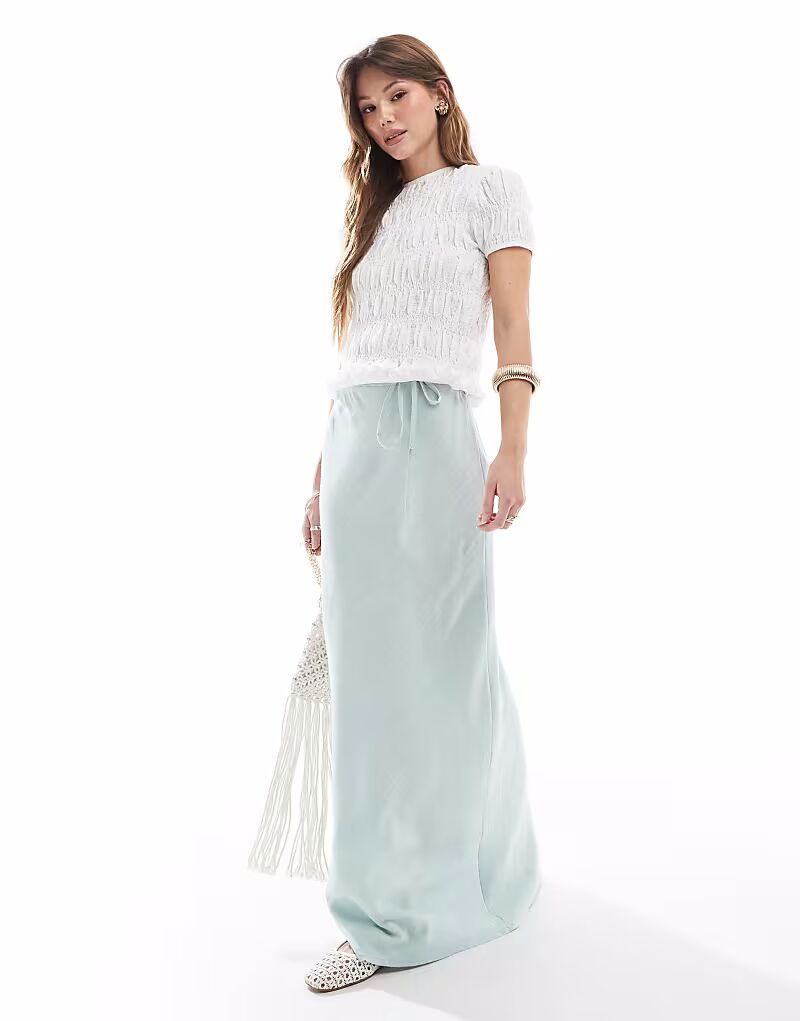 

Длинная юбка ASOS DESIGN из льняной смеси с косой талией фисташкового цвета