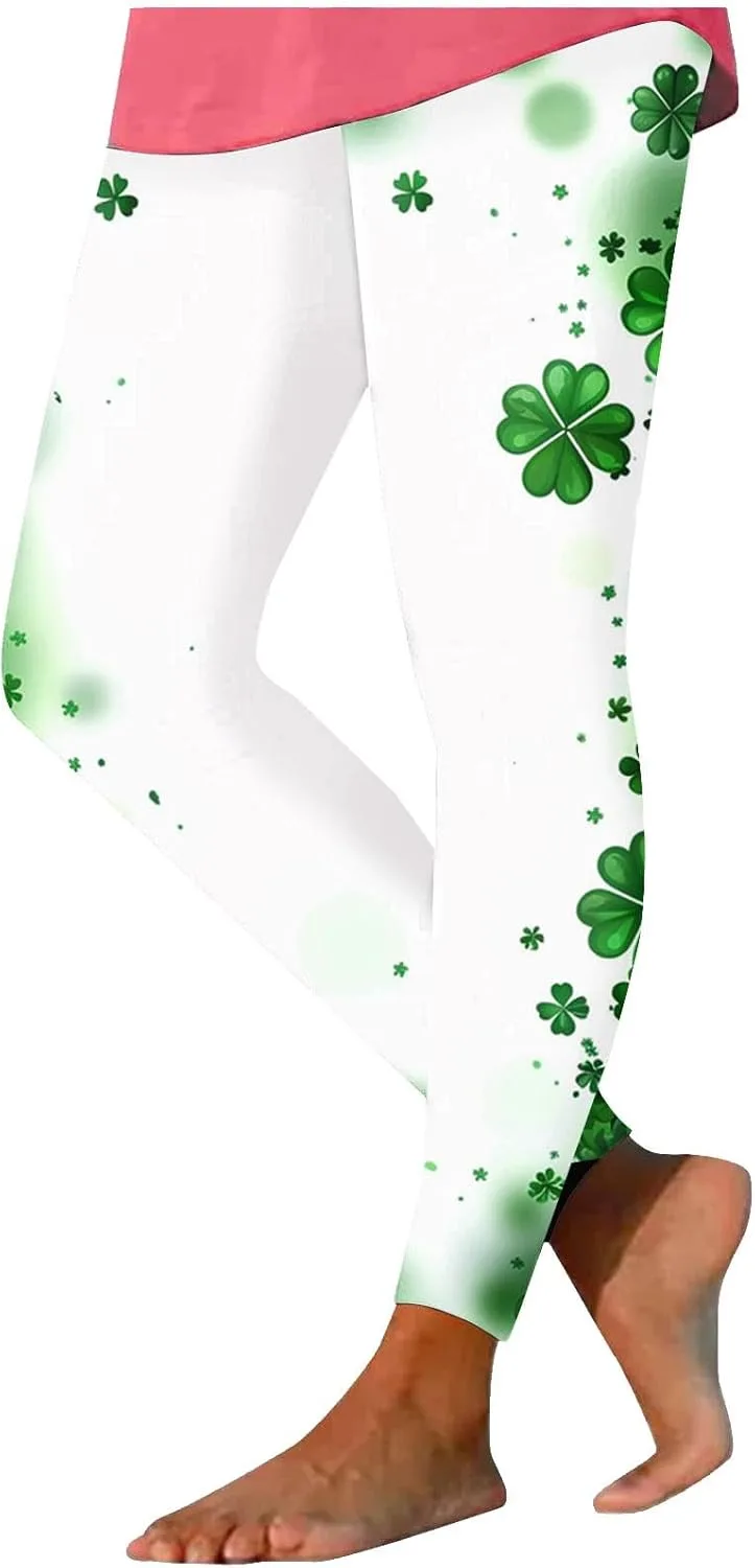 Generic Леггинсы St Patricks Day для женщин с забавным принтом зеленого клевера четырехлистника, йога-тайтсы для ирландского фестиваля и вечеринки
