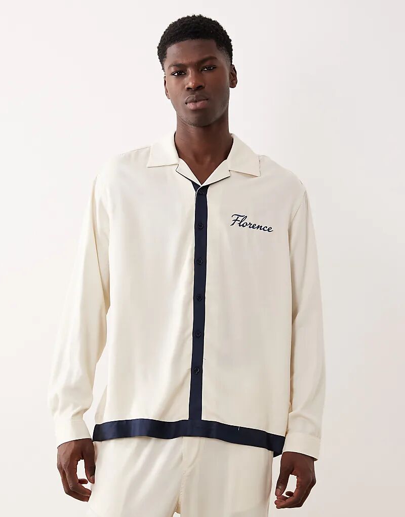 

Свободная рубашка Revere от ASOS DESIGN кремового цвета с вышивкой на груди