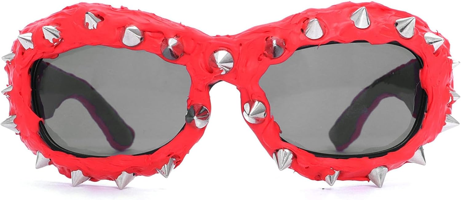 

willochra Крутые солнцезащитные очки в стиле Y2K с эффектом капельного клея, большие, для женщин и мужчин, с металлическими заклепками, для мотоциклистов, вечеринки на Хэллоуин, защита от УФ-излучения UV400, C3