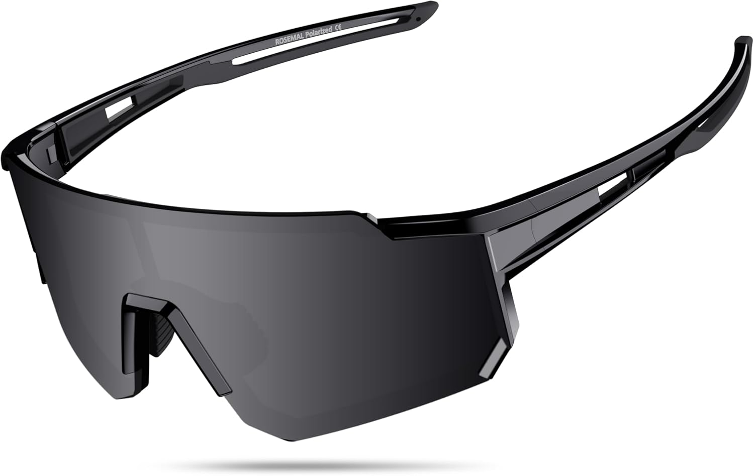 

Поляризованные спортивные солнцезащитные очки для мужчин, женщин и молодежи: бейсбол, бег, велоспорт, вождение, рыбалка, теннис, гольф, мотоцикл, TAC UV400 TR90 Rosemal, Glossy Black