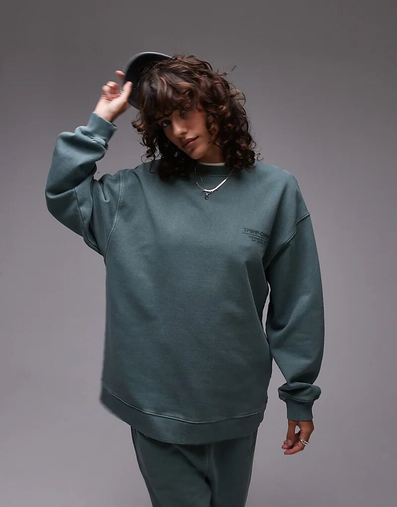 

Свитшот оверсайз с принтом сообщества Topshop зеленого цвета