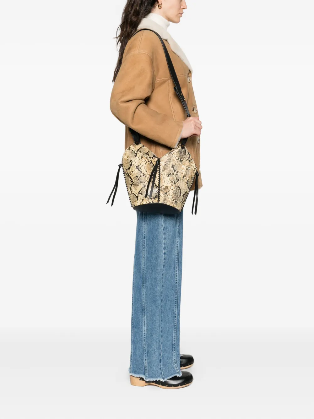Сумка-тоут с принтом змеиной кожи и завязками ISABEL MARANT, черный — фото 2